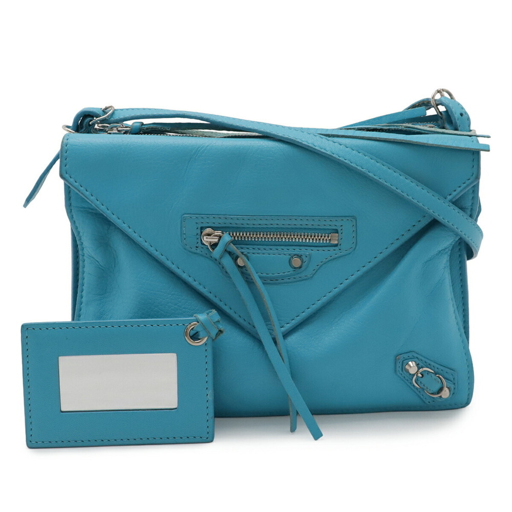 BALENCIAGA Paper Triple XS Shoulder Bag, Pouch, Clutch Leather, Turquoise Blu...